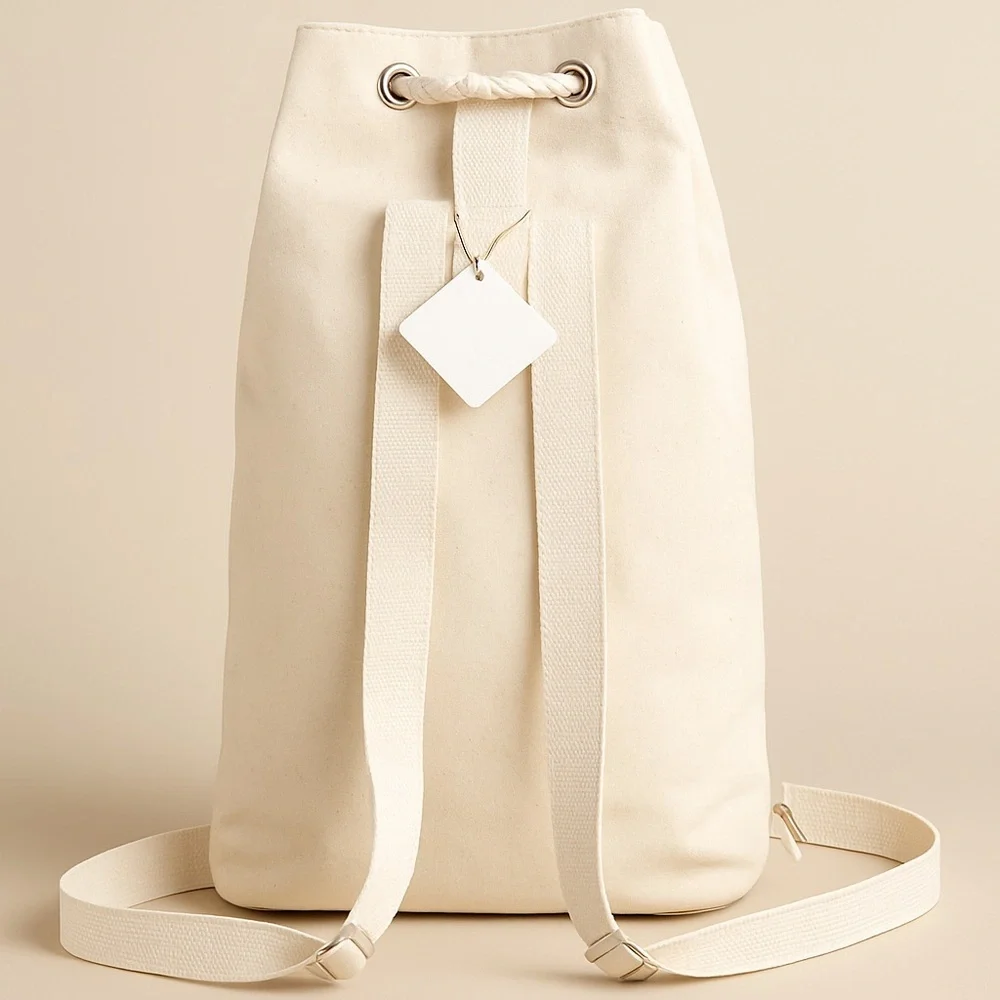 French Inspired Cream and Black Backpack with Rope Drawstring